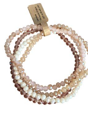 Lot of 4 Pink Clear Crystal Glass Quartz Bead Stretch Bracelets 6.5" NWT Layer